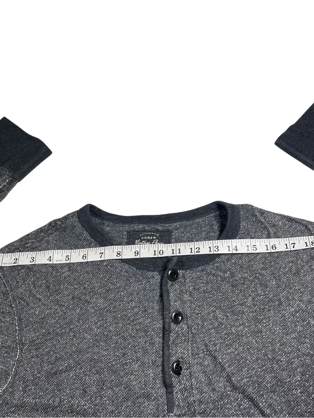 J Crew Authentic Vintage Fleece Heather Grey Long Sleeve Henley Sz XL 3 Button